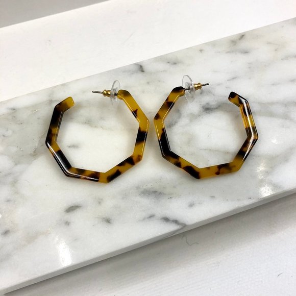 ✨NWT ✨ J.CREW TORTOISE HEXAGON HOOP EARRINGS - Picture 4 of 5